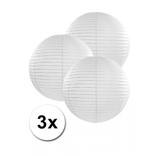 Feest versiering 3 ronde witte lampionnen 25 cm