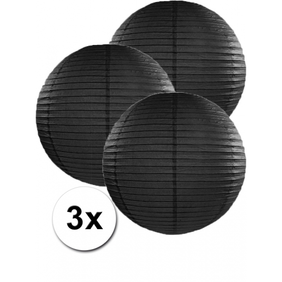 Feest versiering 3x ronde zwarte lampionnen 35 cm