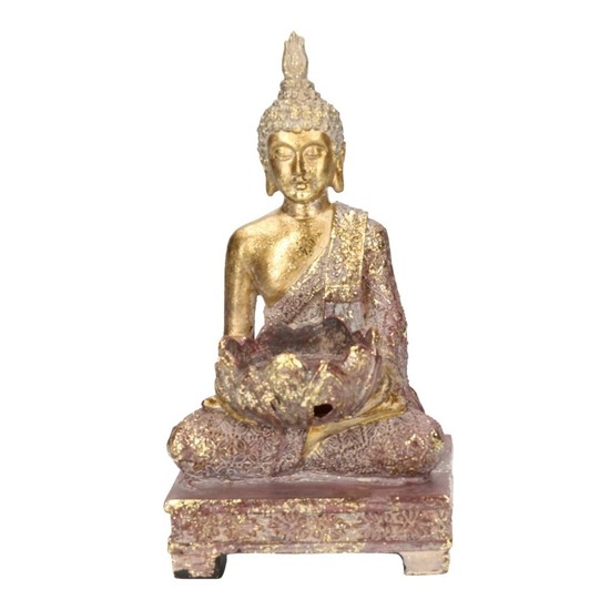 Goud boeddha beeldje met waxine-theelicht houder 18 cm