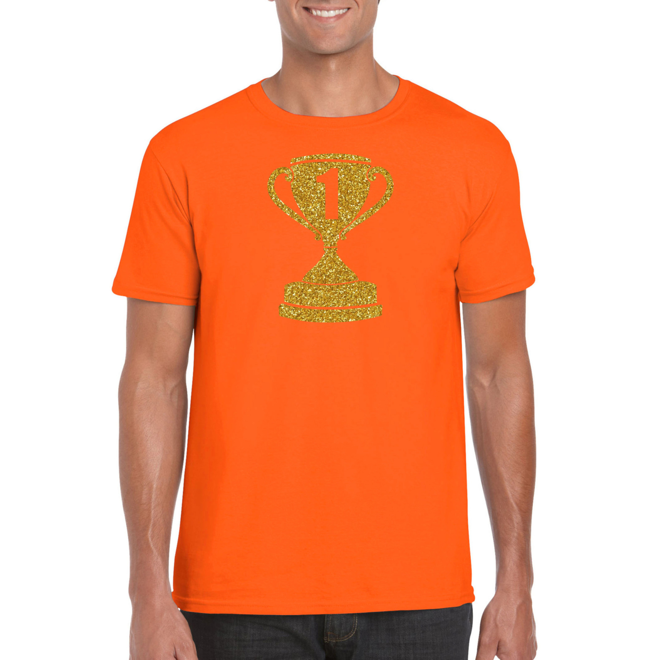 Gouden kampioens beker - nummer 1 t-shirt - kleding oranje heren