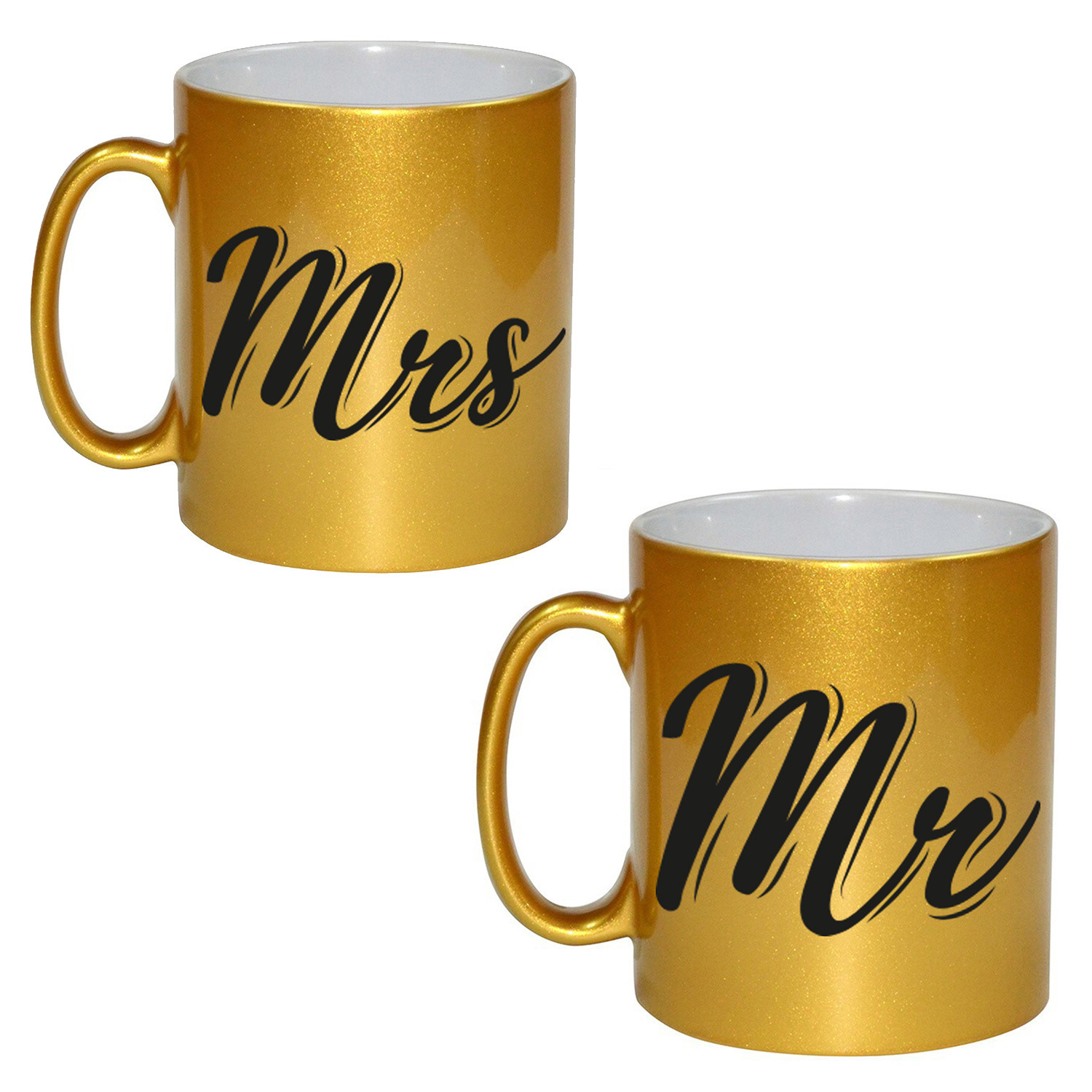Gouden Mr en Mrs cadeau mok-beker voor koppels 330 ml