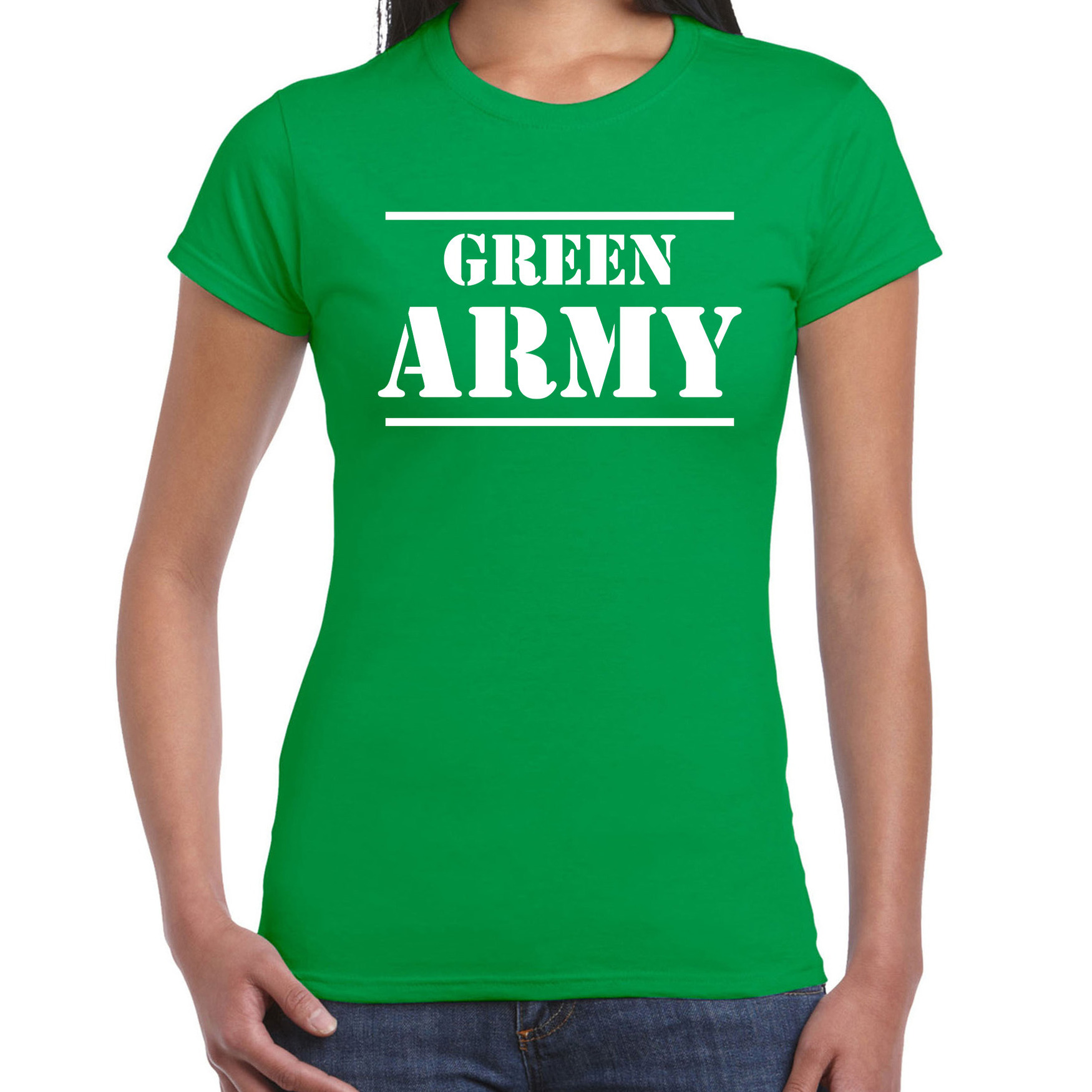 Green army-Groene leger supporter-fan t-shirt groen voor dames Milieu shirt