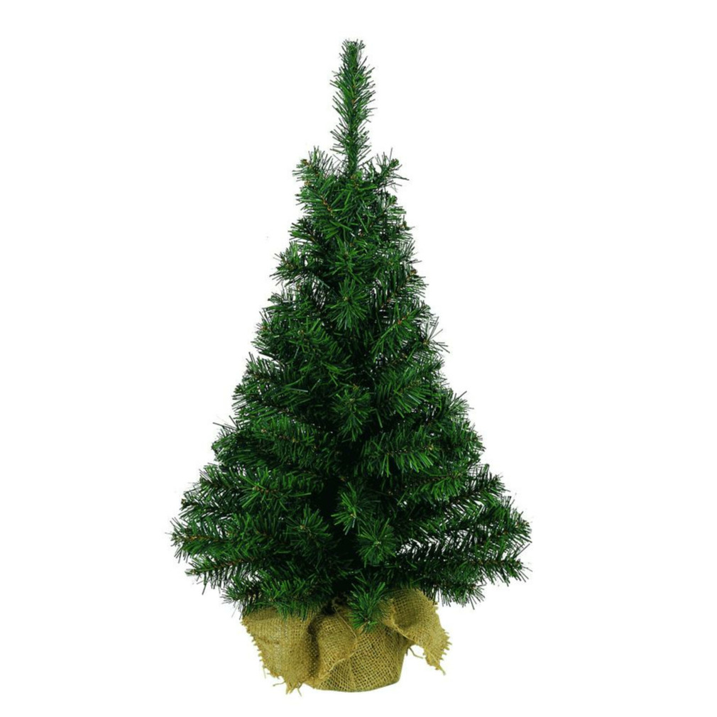 Groene kunst kerstboom 90 cm met jute zak-kluit
