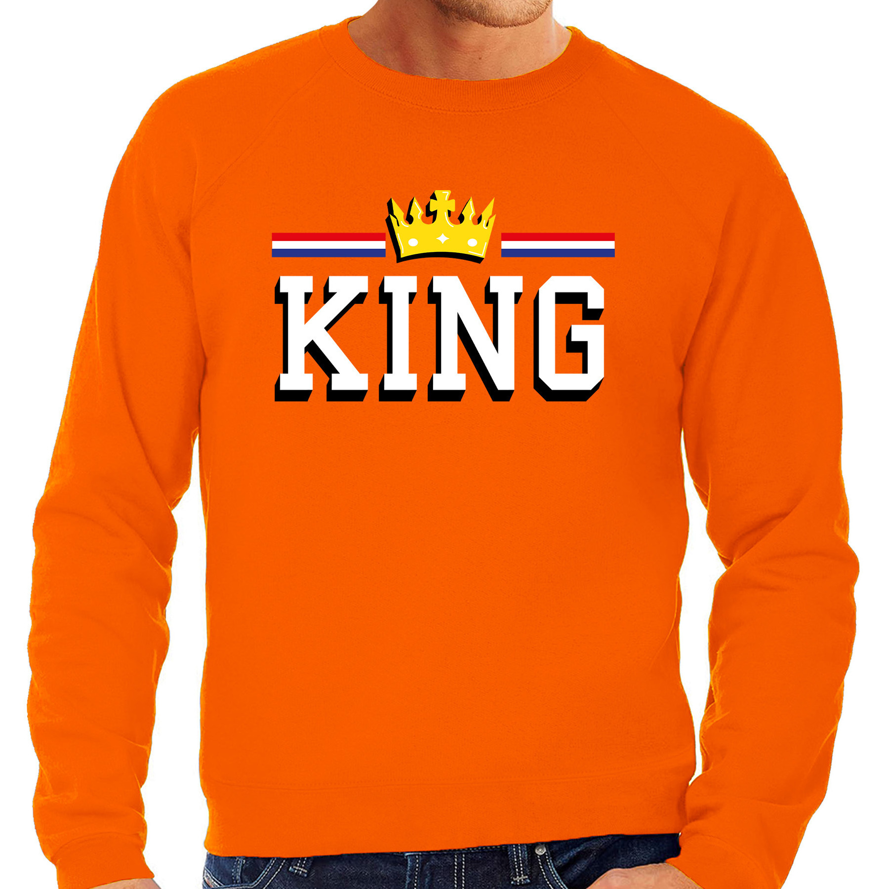 Grote maten King sweater oranje voor heren Koningsdag truien