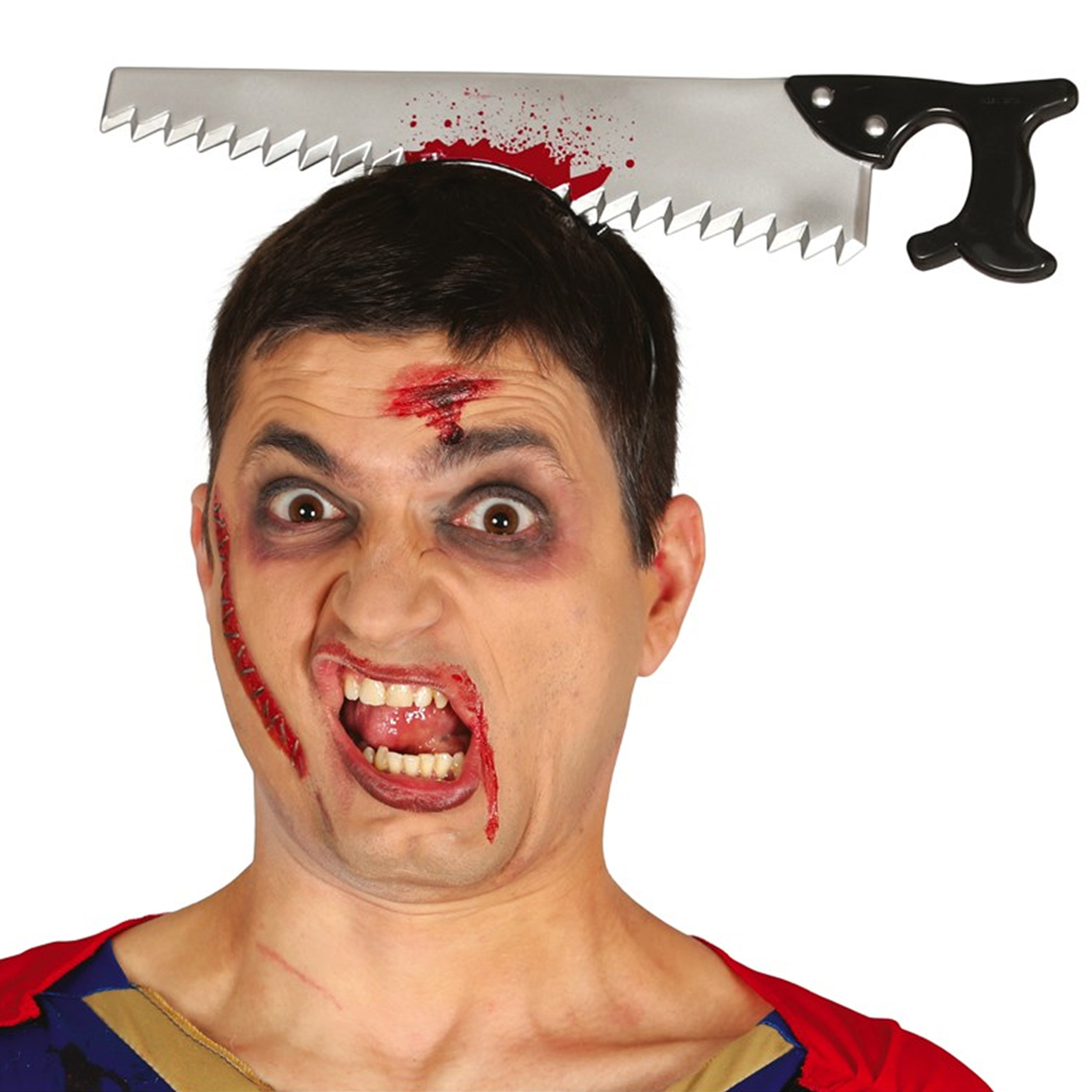 Halloween-horror diadeem bloederige zaag kunststof verkleedaccessoires