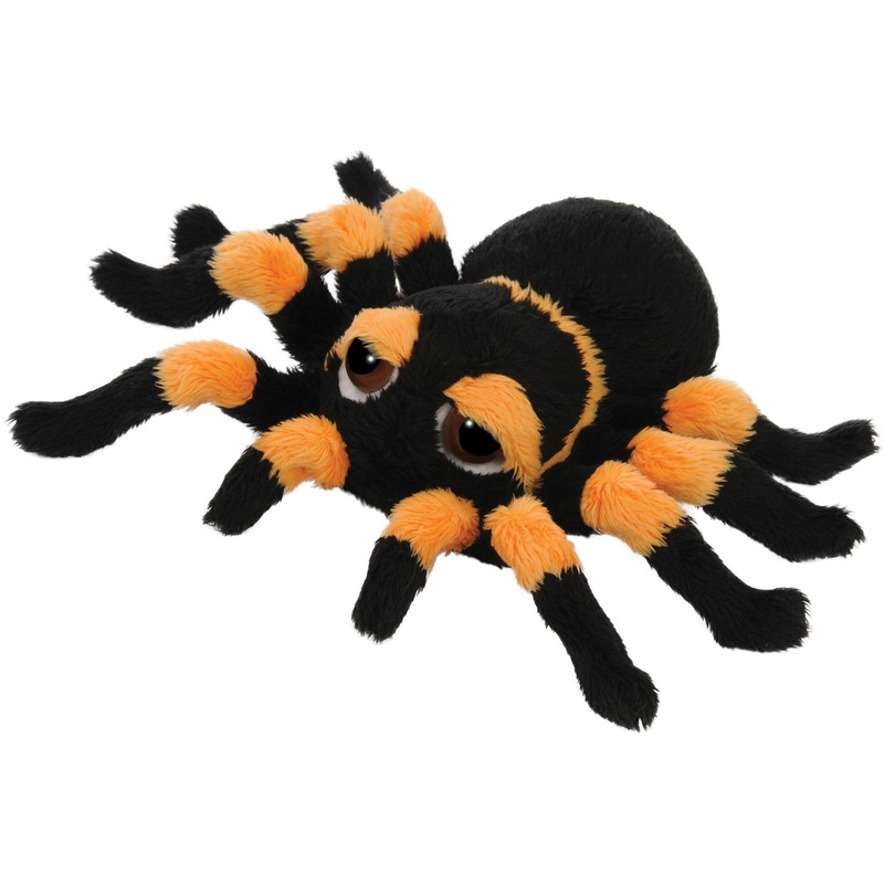 Halloween - Pluche zwart/oranje spin knuffel 13 cm speelgoed