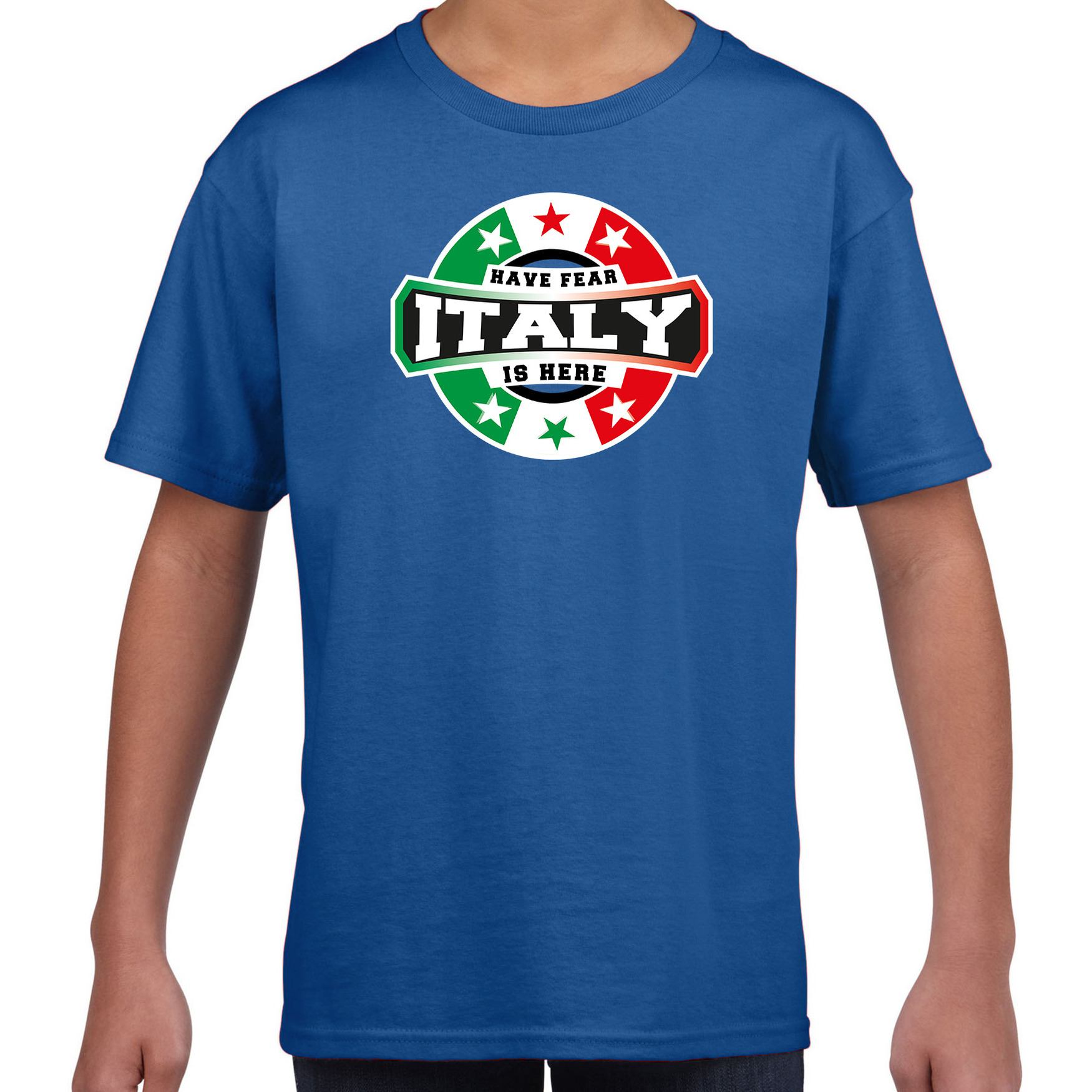 Have fear Italy is here-Italie supporter t-shirt blauw voor kids