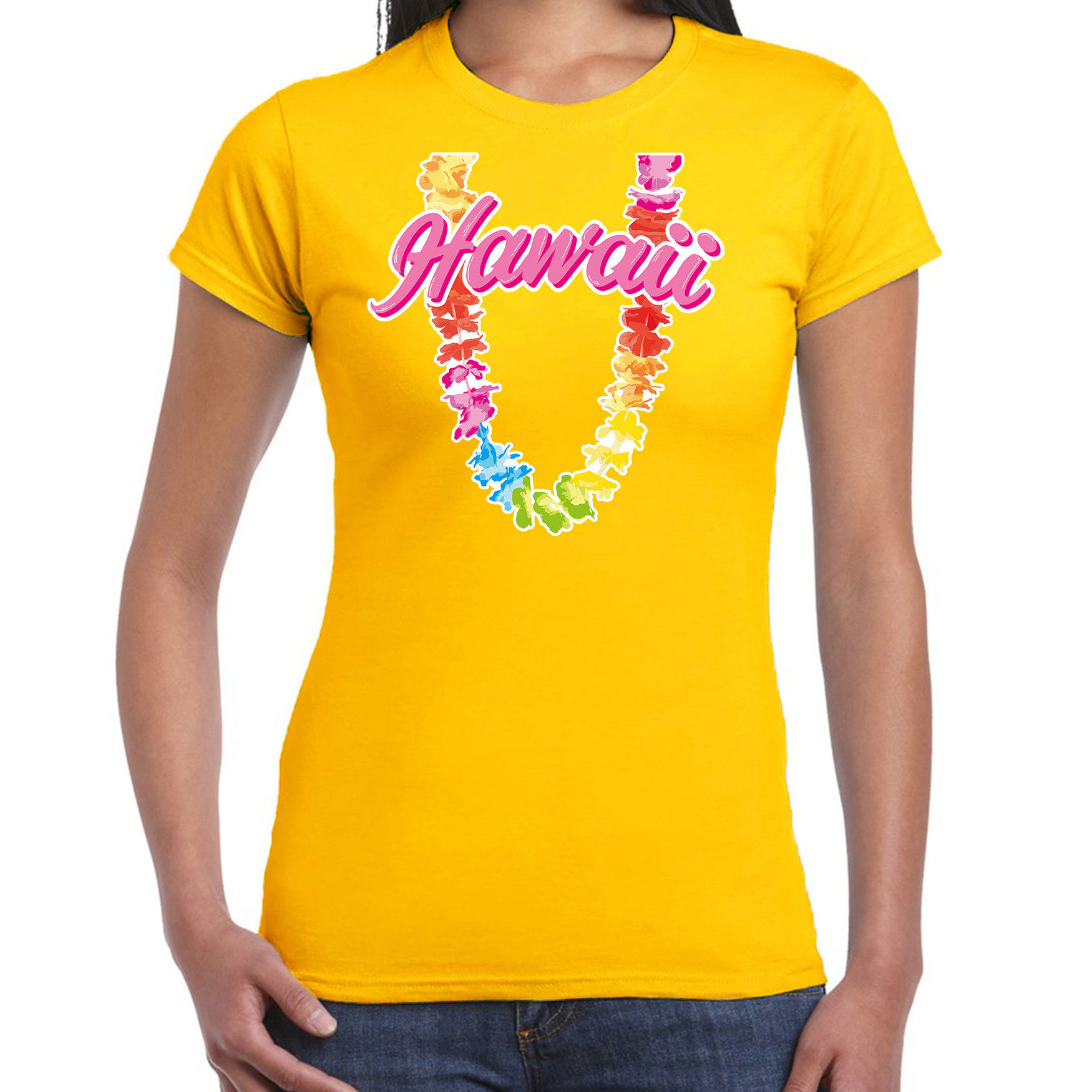 Hawaii slinger t-shirt geel voor dames
