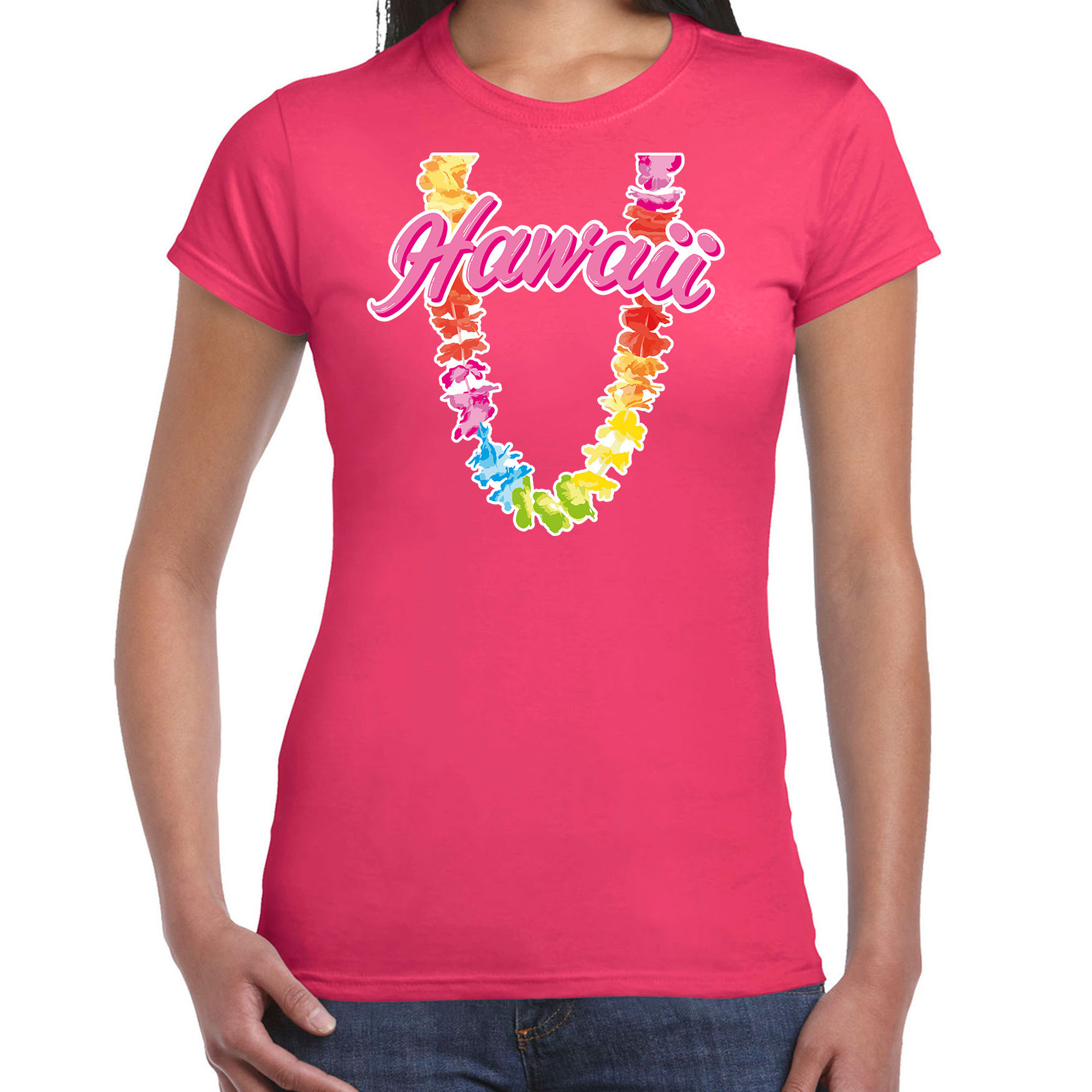 Hawaii slinger t-shirt roze voor dames