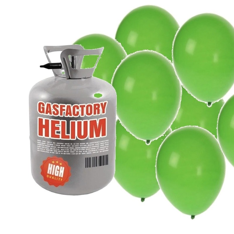 Helium tank met 50 groene ballonnen