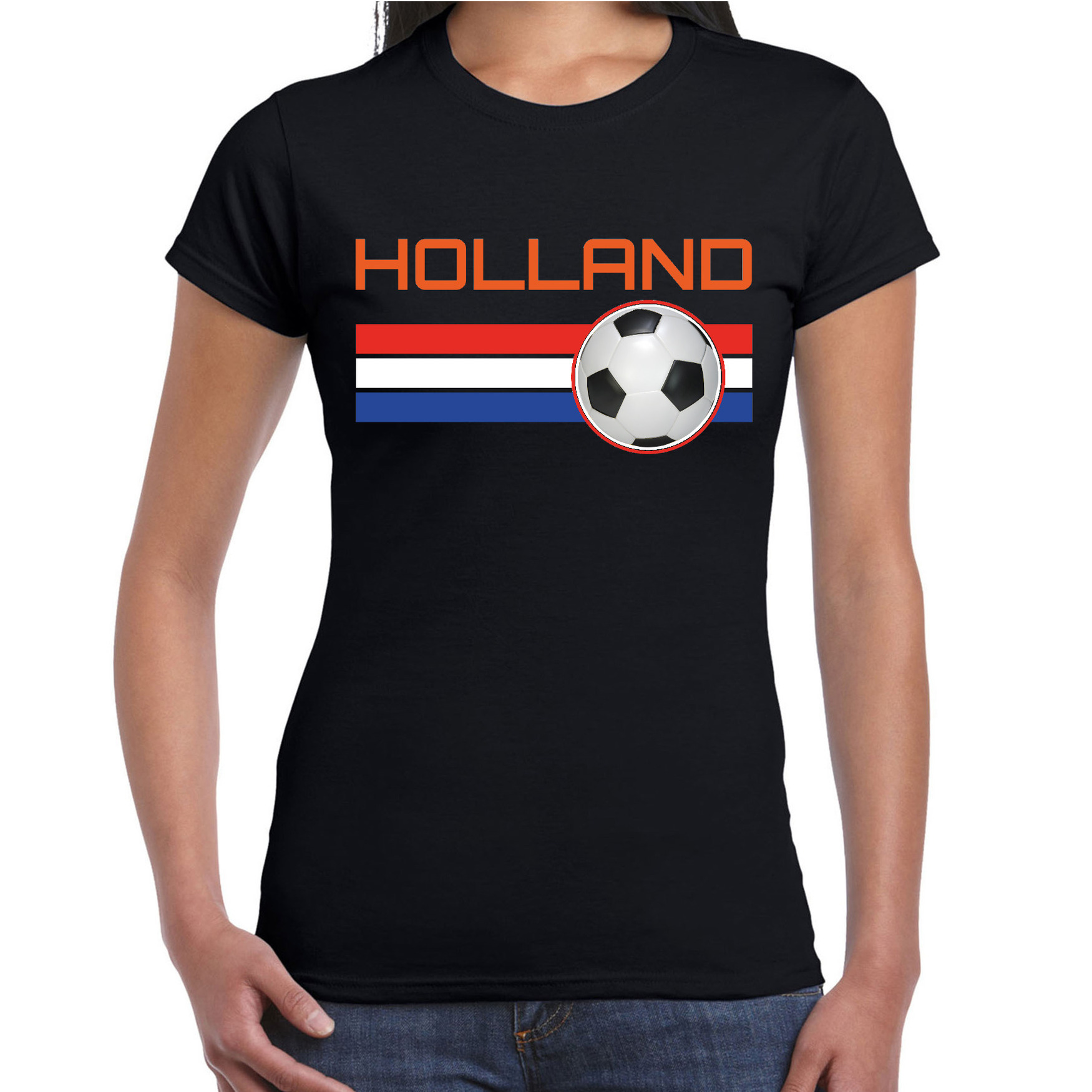 Holland voetbal-landen t-shirt zwart dames