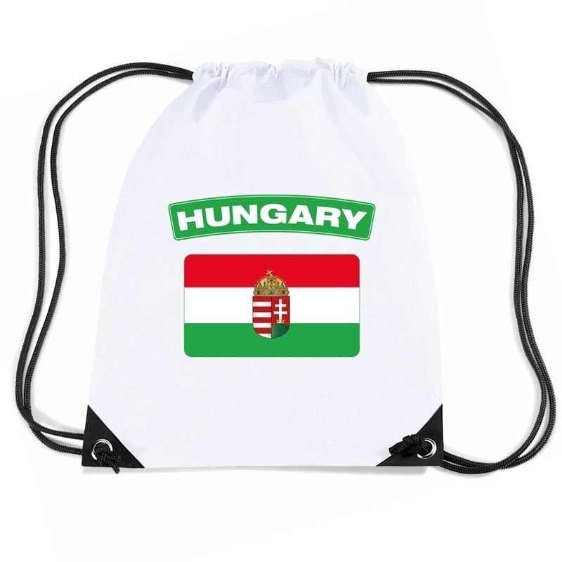 Hongarije nylon rugzak wit met Hongaarse vlag