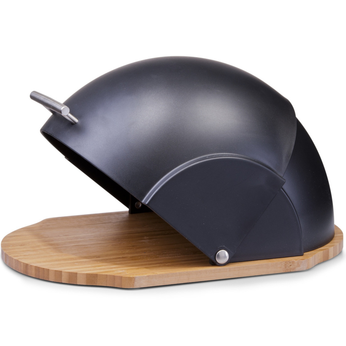 Houten luxe ovale broodtrommel met zwarte klep-deksel 37 cm