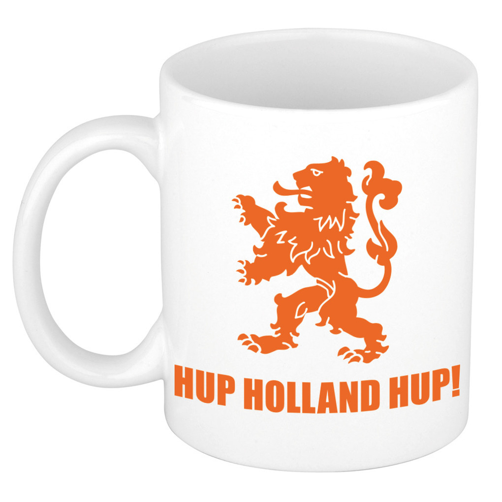Hup Holland hup met leeuw mok- beker wit 300 ml