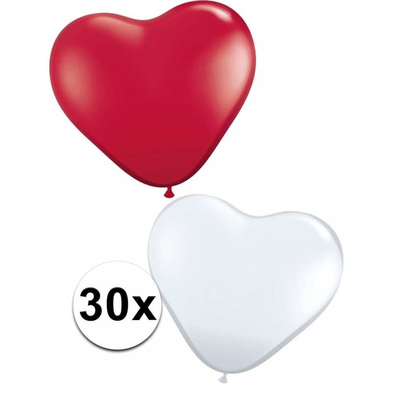 Huwelijk hartjes ballonnen rood/wit 30 st