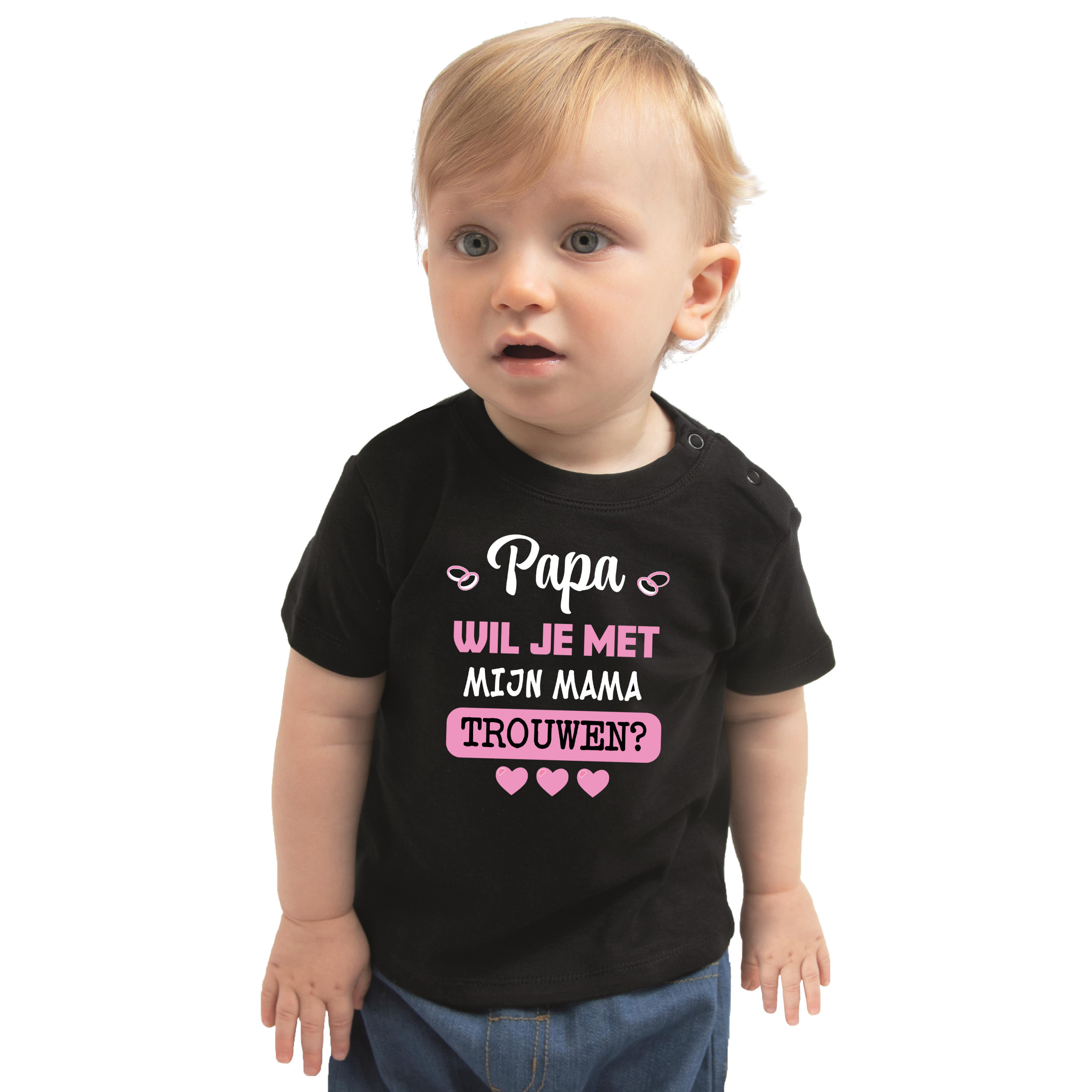 Huwelijksaanzoek baby t-shirt Papa-Mama zwart bruiloft-trouwen