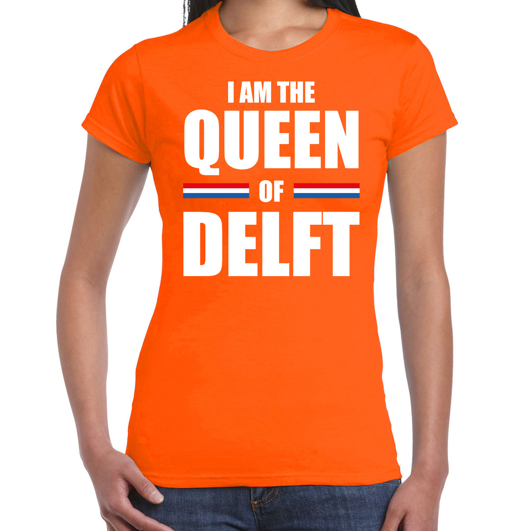 I am the Queen of Delft Koningsdag t-shirt oranje voor dames