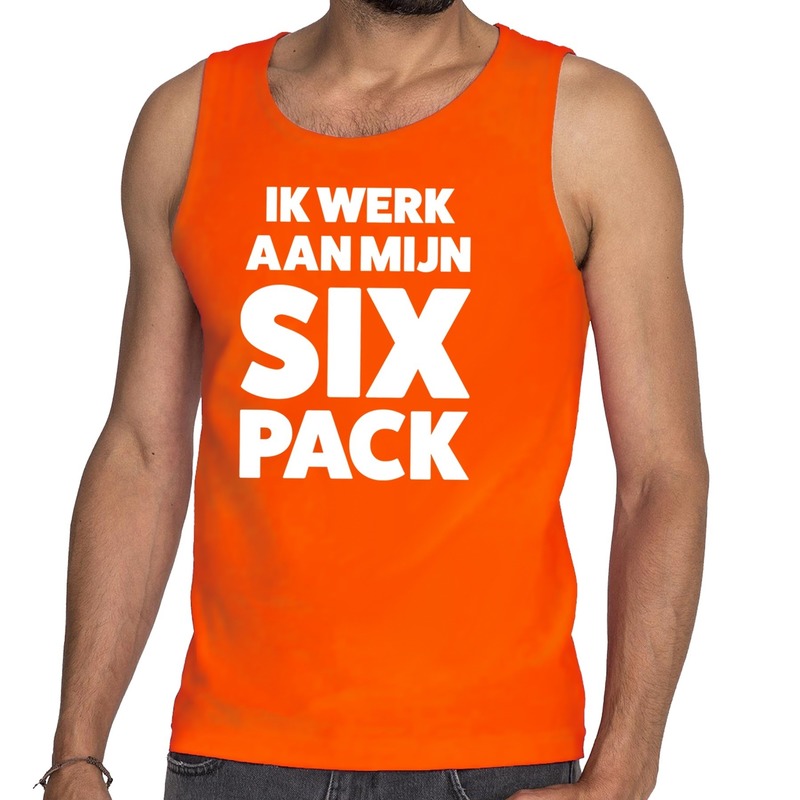 Ik werk aan mijn SIX Pack tanktop-mouwloos shirt oranje heren