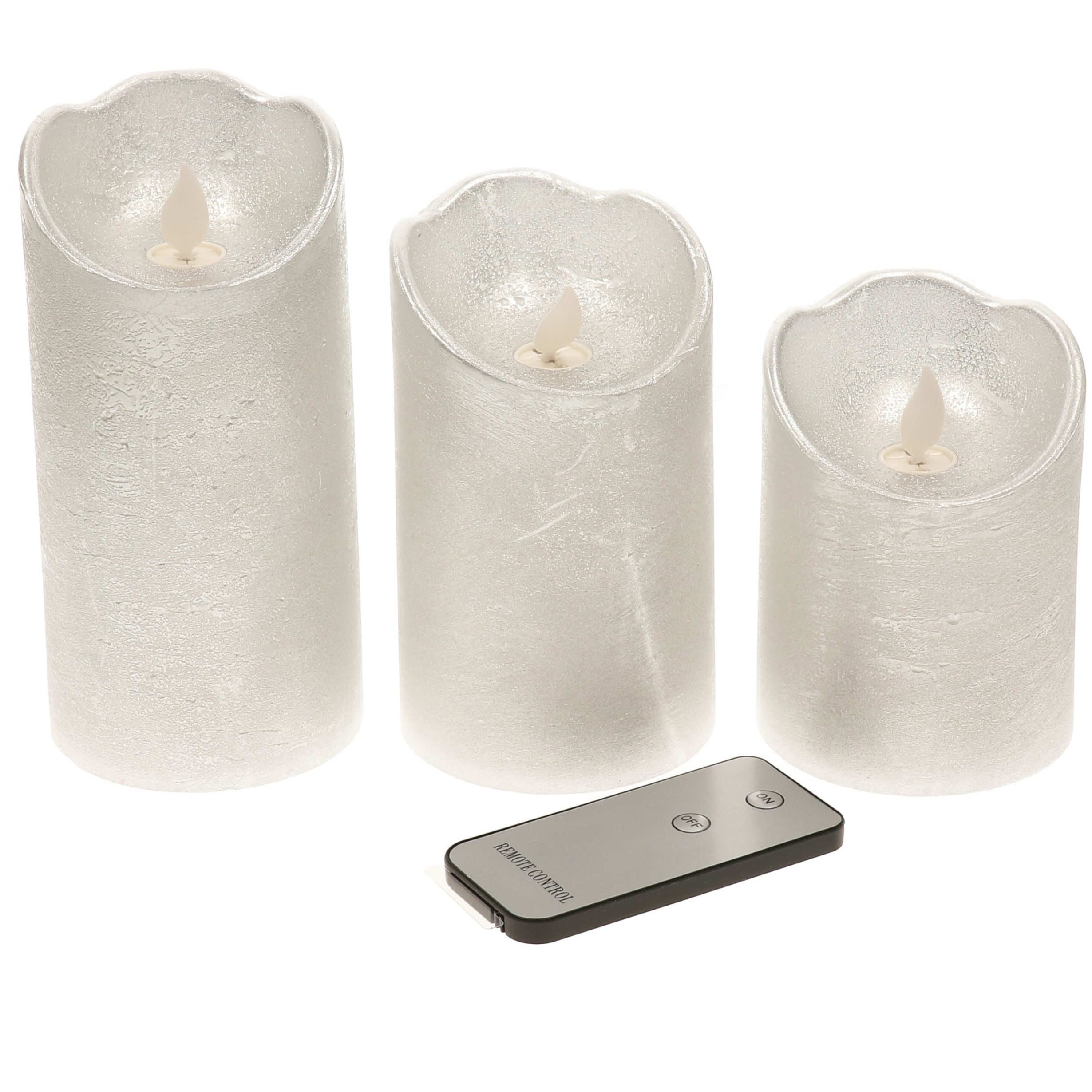 Kaarsen set van 3x stuks led stompkaarsen zilver met afstandsbediening