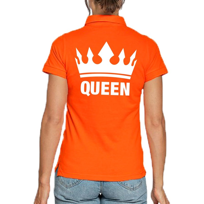 Koningsdag poloshirt Queen oranje voor dames