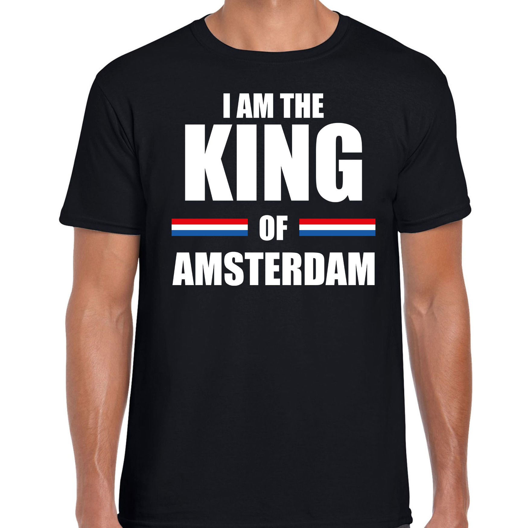 Koningsdag t-shirt I am the King of Amsterdam zwart voor heren