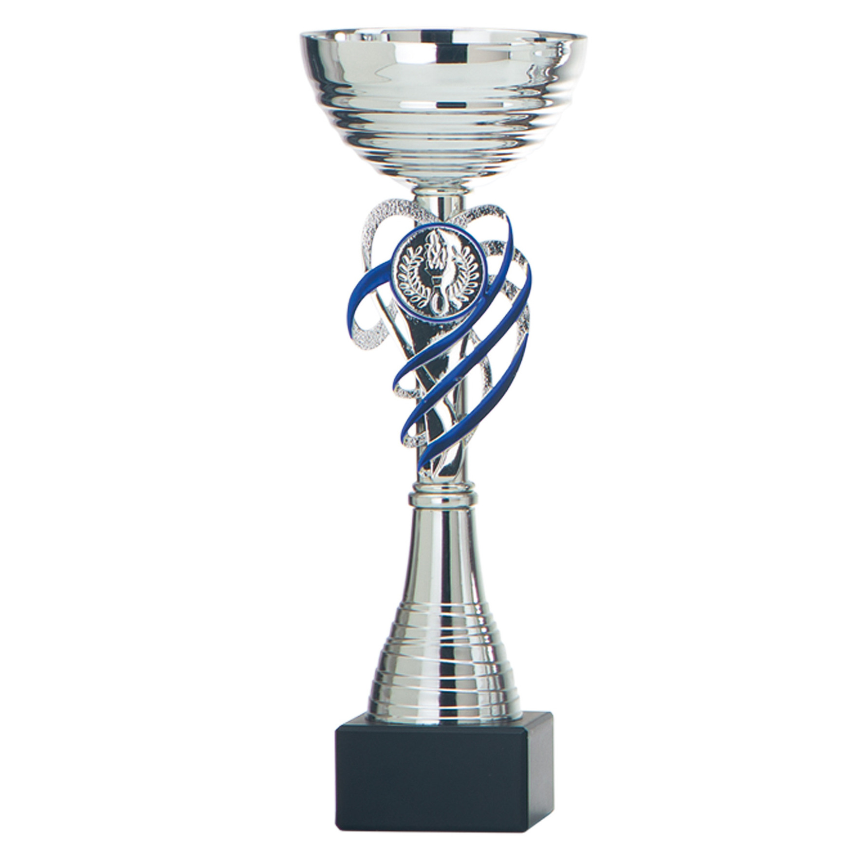 Luxe trofee-prijs beker zilver-blauw decoratie kunststof 22 x 8 cm