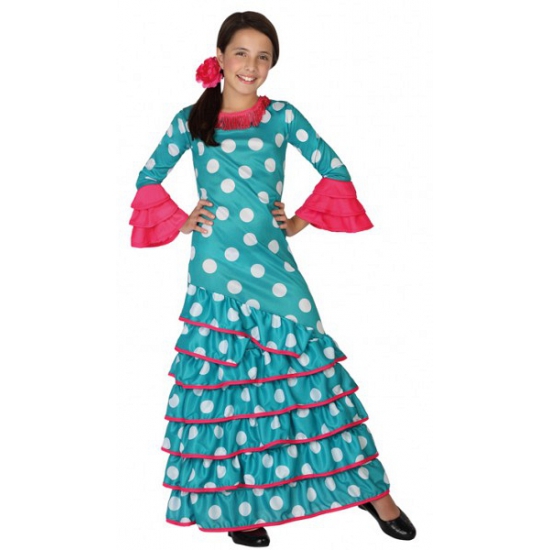 Meisjes outfit Flamenco jurk blauw