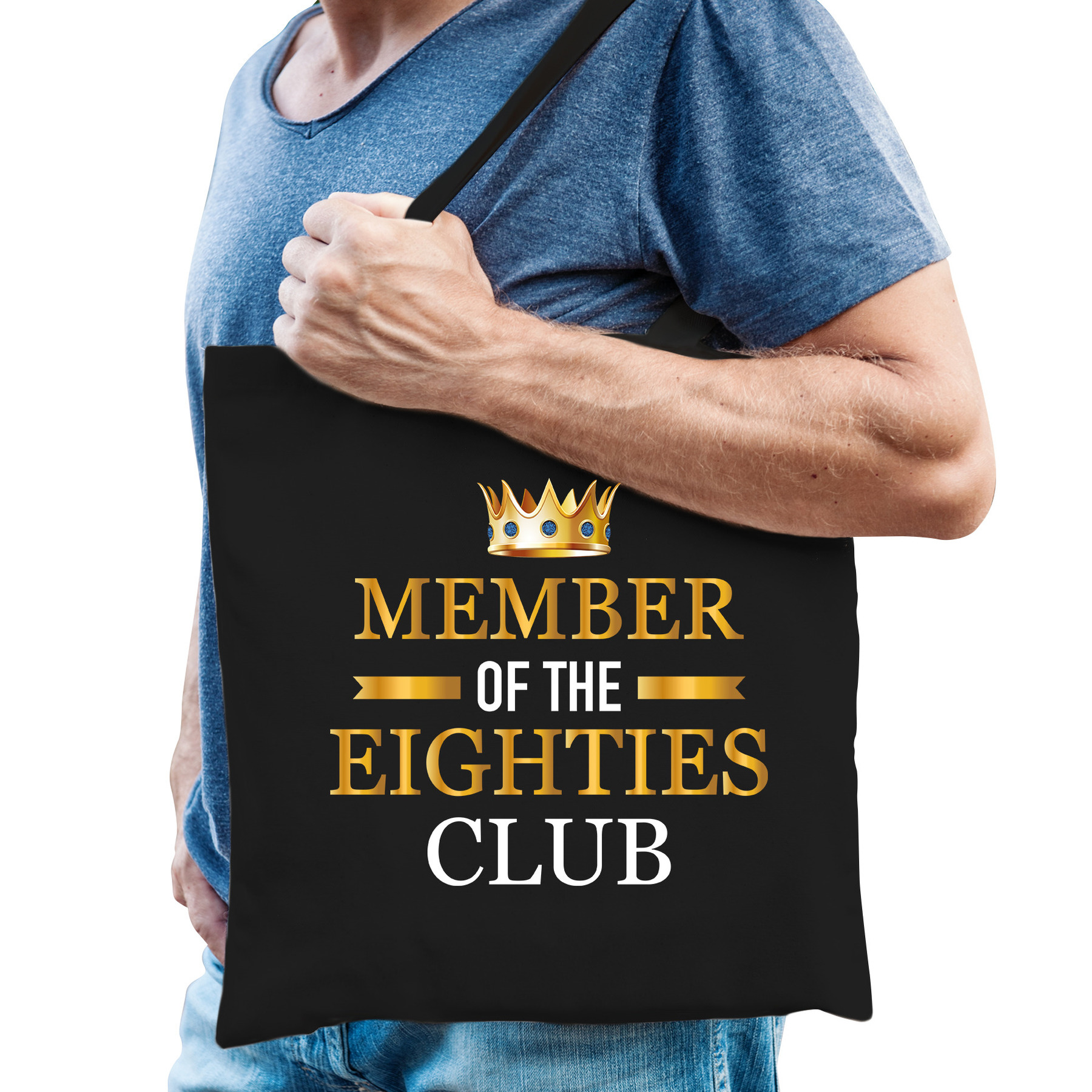 Member of the eighties club verjaardag cadeau tas zwart voor volwassenen Verjaardag-cadeau tas