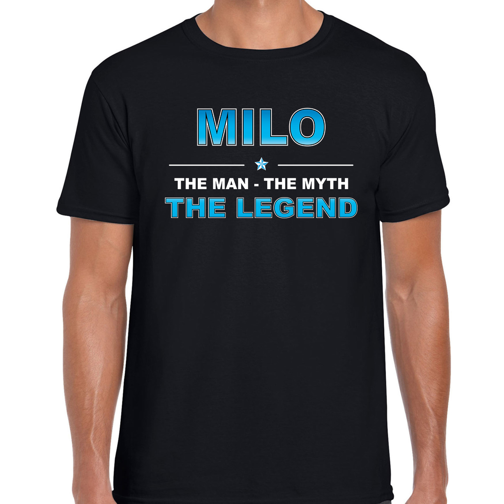 Naam cadeau t-shirt Milo the legend zwart voor heren