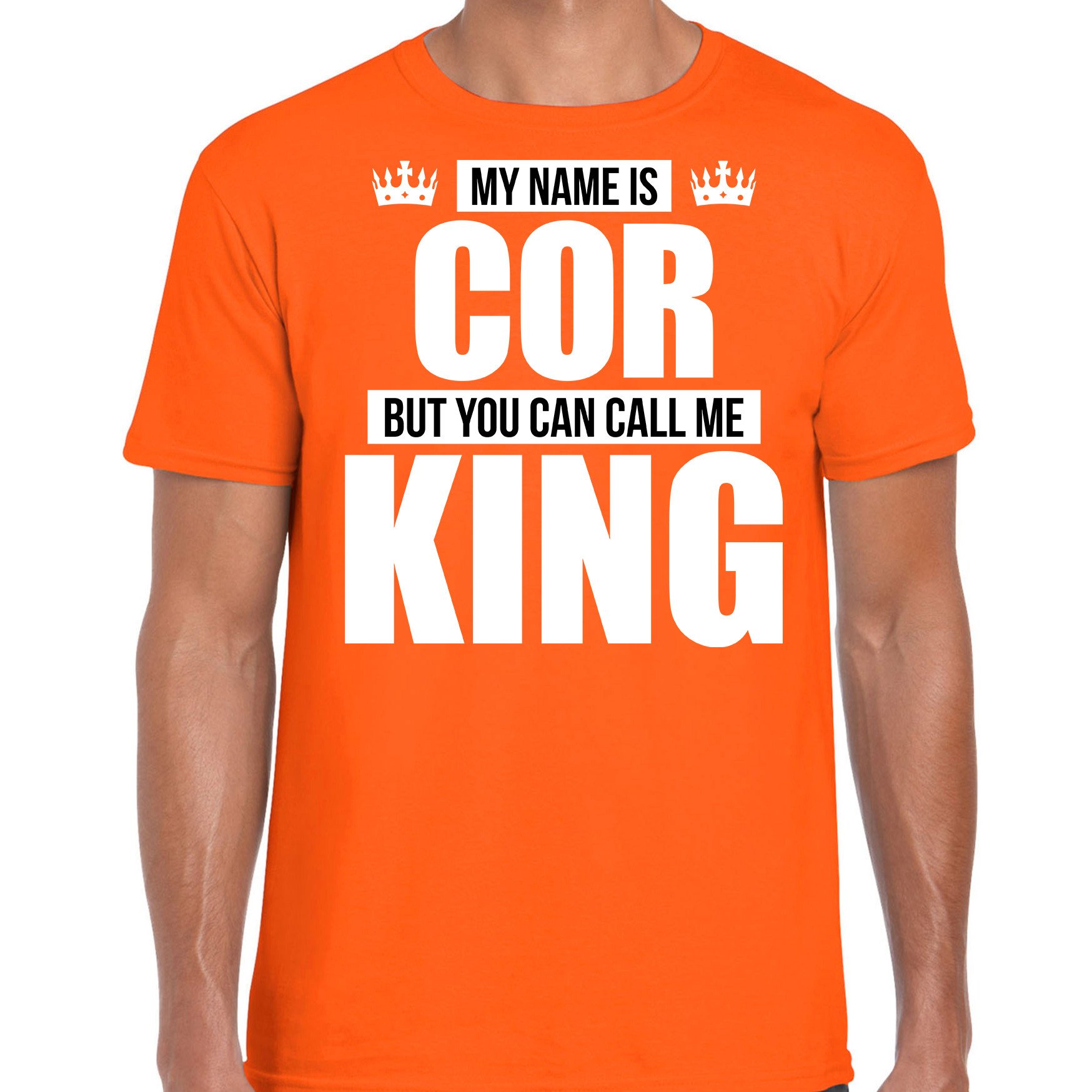 Naam cadeau t-shirt my name is Cor but you can call me King oranje voor heren