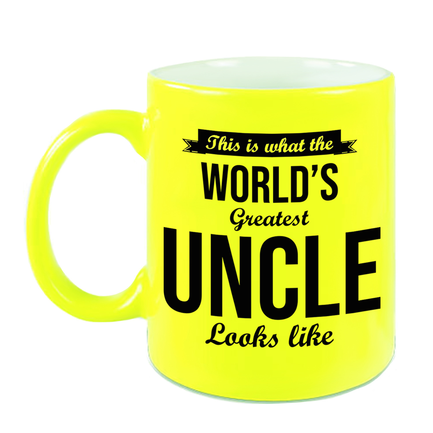 Oom cadeau mok-beker neon geel This is what the Worlds Greatest Uncle looks like