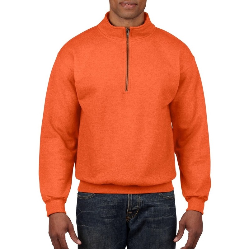 Oranje sweater met 1/4 ritssluiting