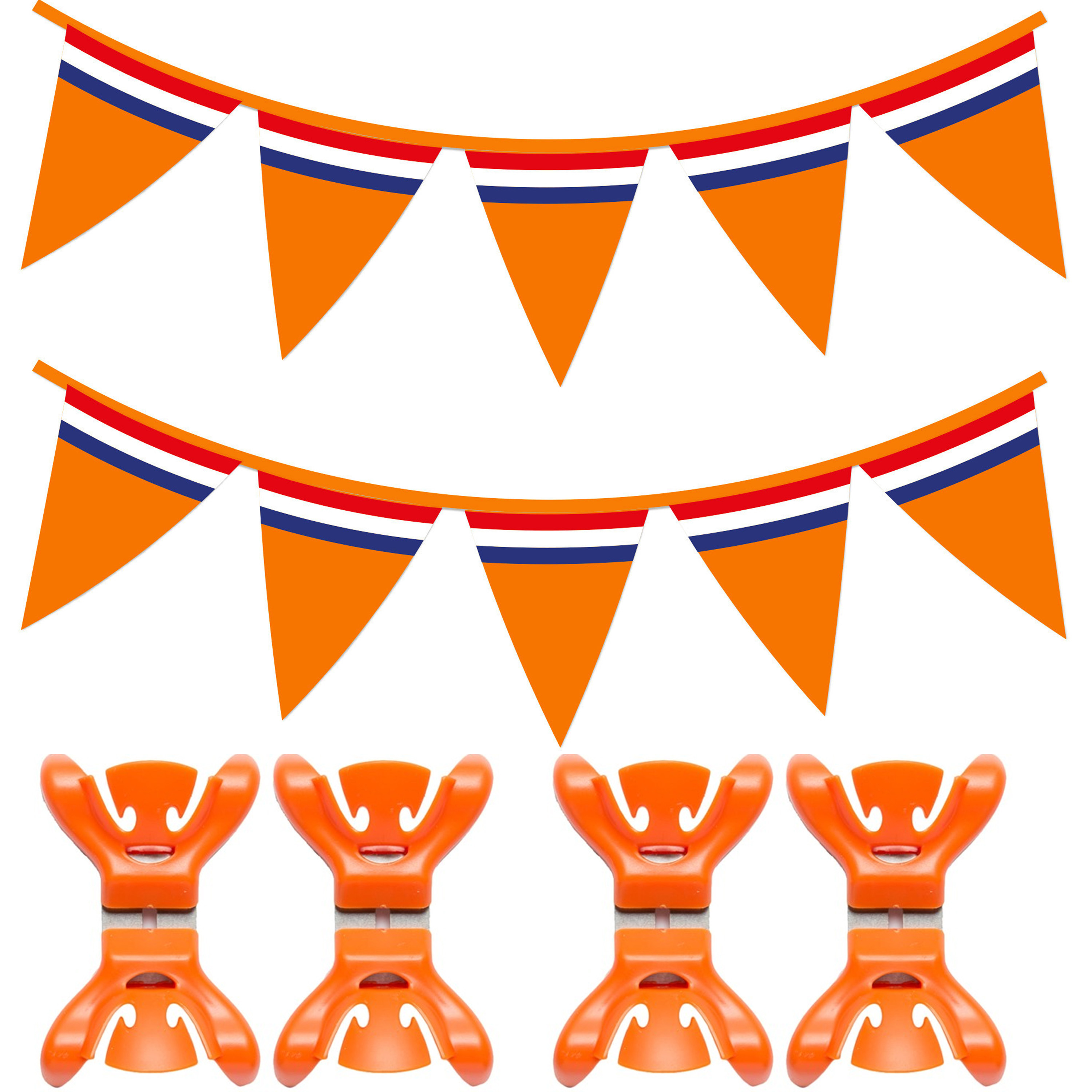 Oranje vlaggetjes-vlaggenlijn met slingerklemmen voor binnen 10m