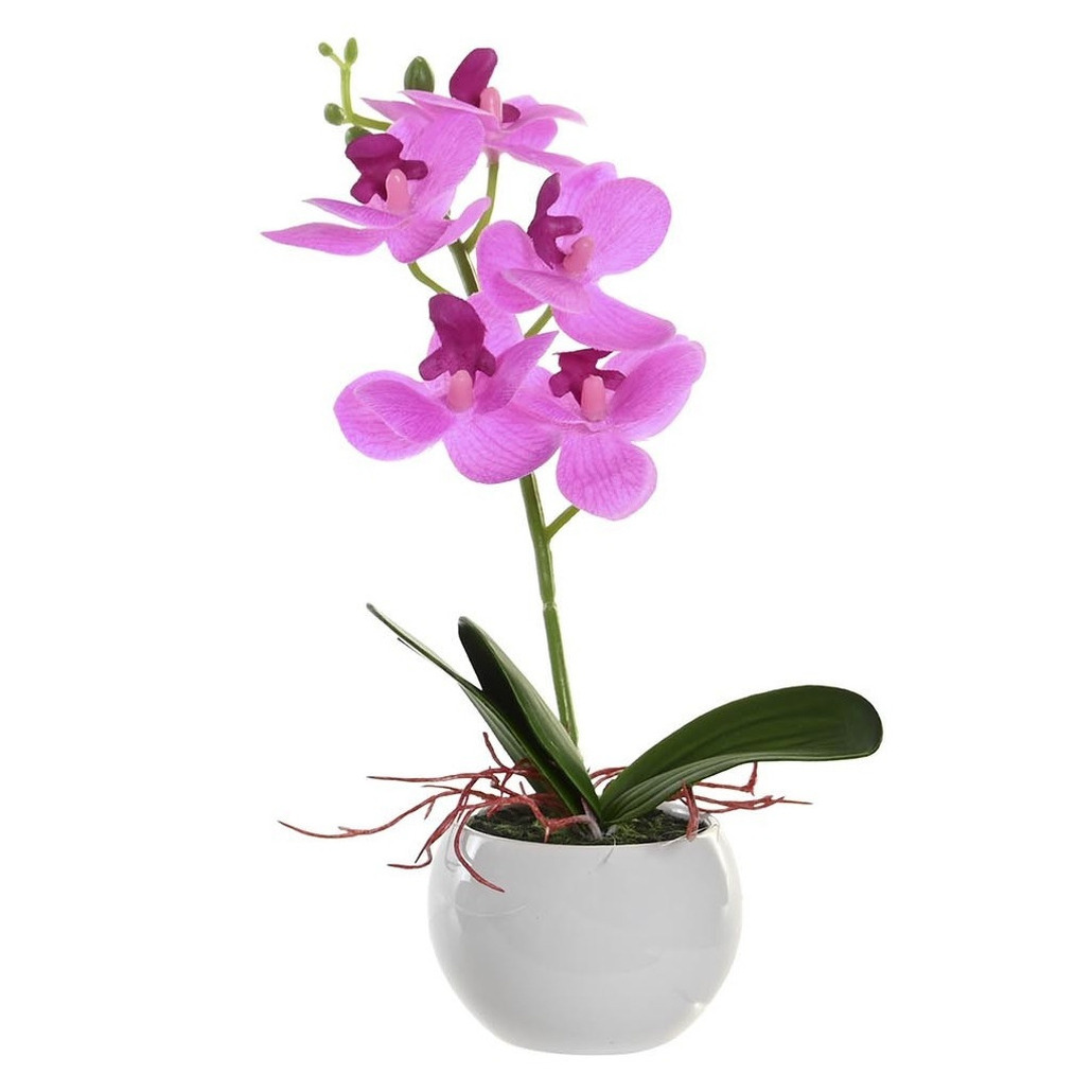 Orchidee bloemen kunstplant in witte bloempot roze bloemen H29 cm