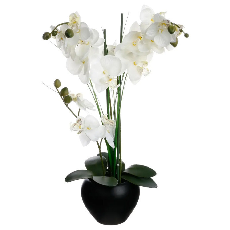 Orchidee bloemen kunstplant in zwarte bloempot witte bloemen H53 cm