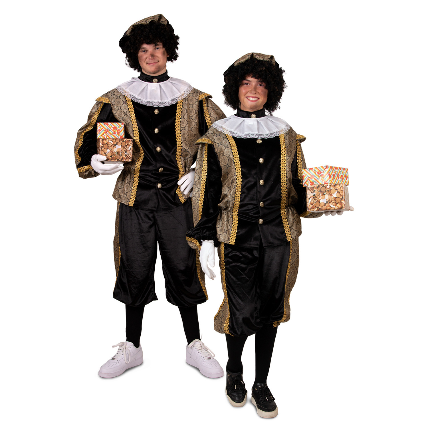 Piet verkleed kostuum luxe 3-delig zwart-goud polyester pietenpak voor volwassenen