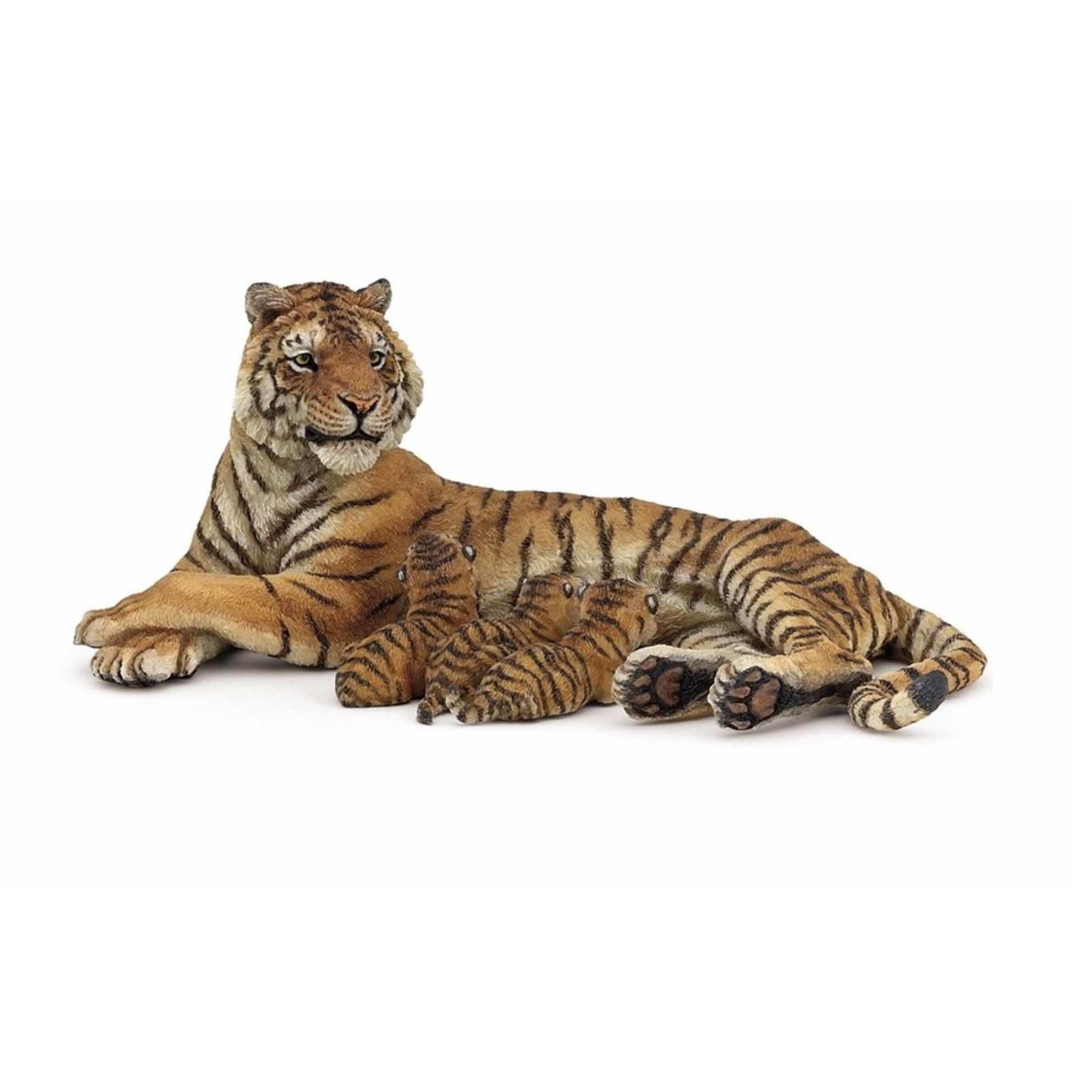 Plastic tijgerin met baby tijgertjes 13 cm