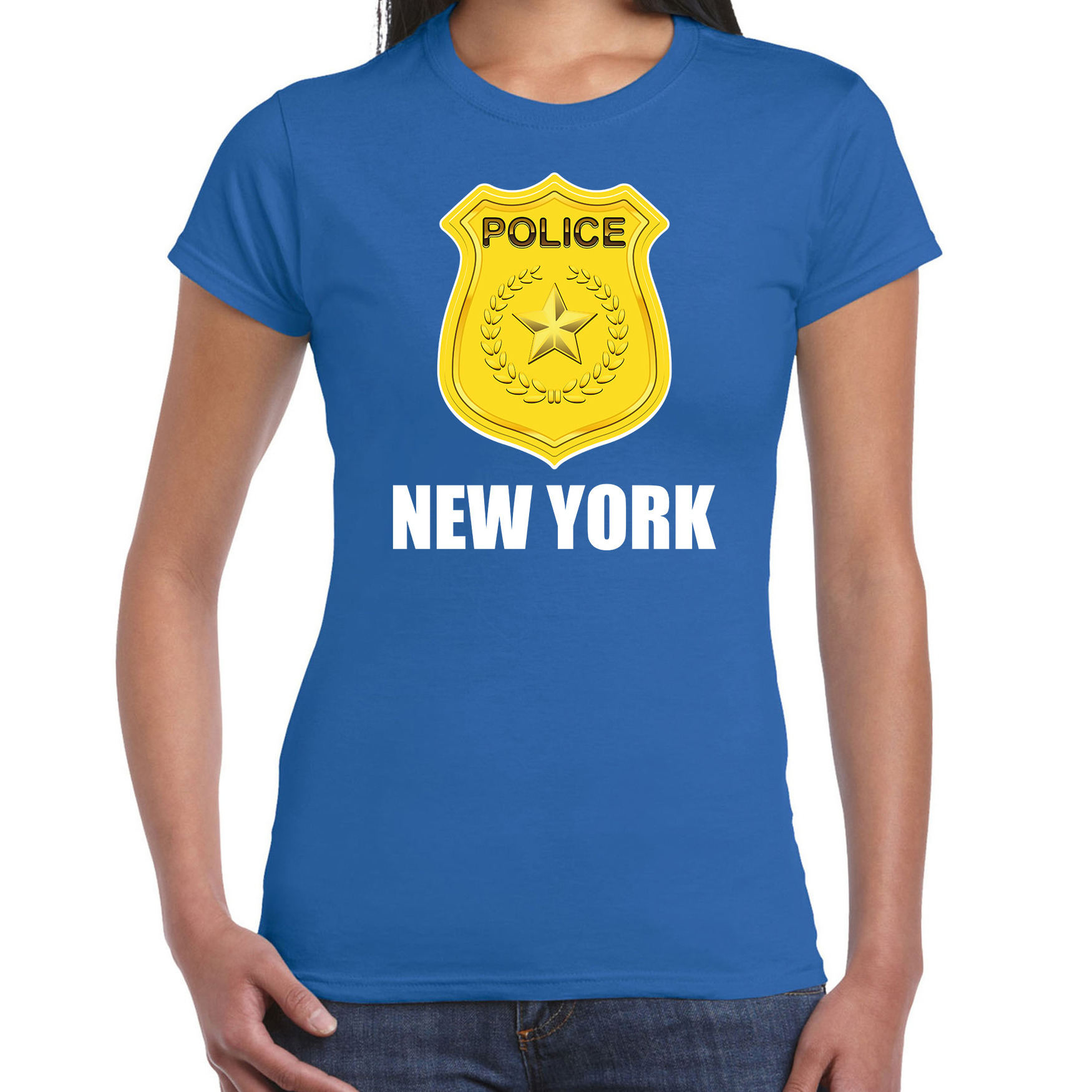 Police-politie embleem New York verkleed t-shirt blauw voor dames
