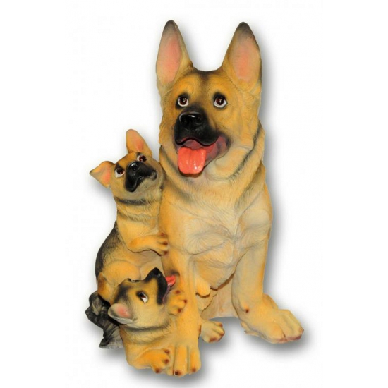 Polystone honden beeldje Duitse Herder met puppies 35 cm