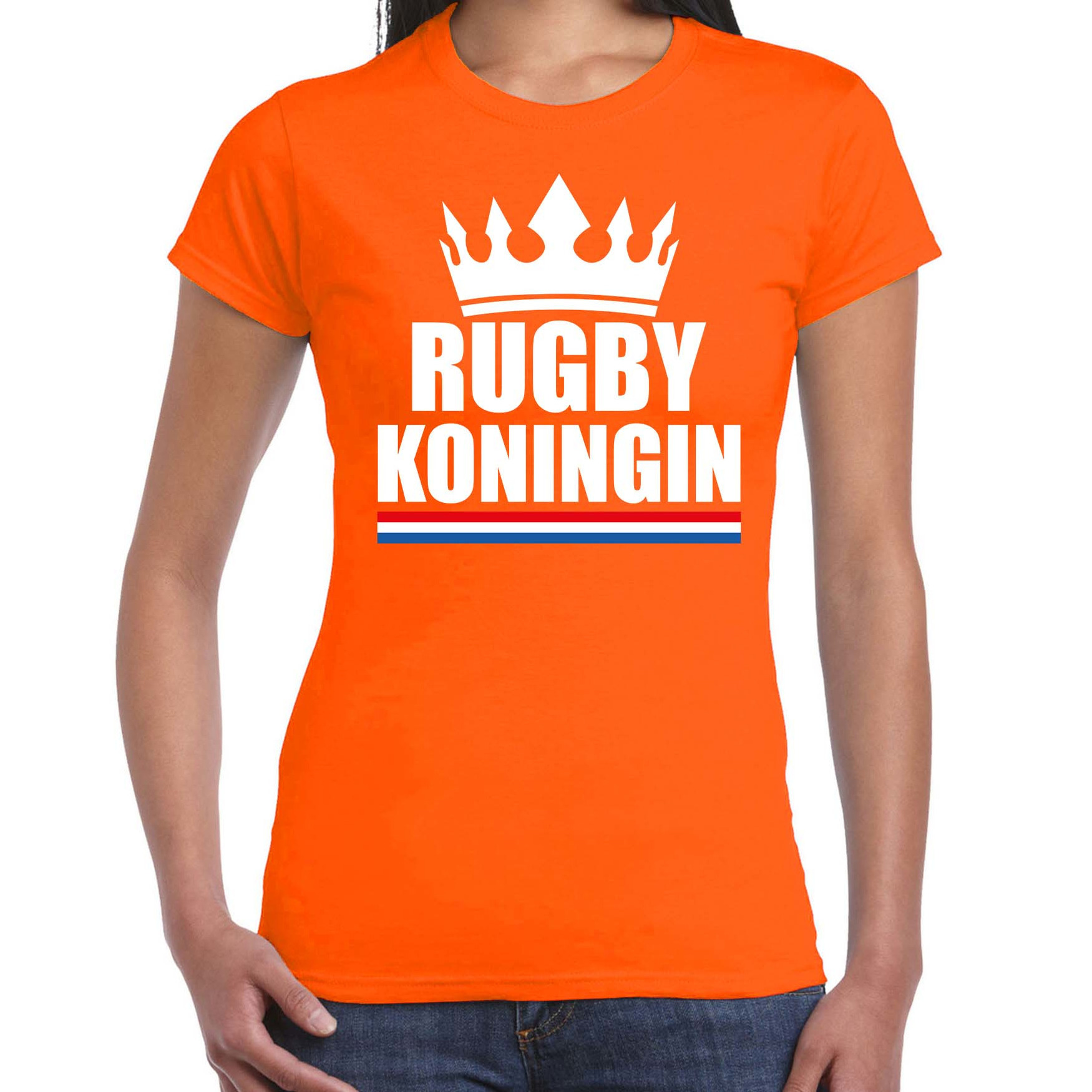 Rugby koningin t-shirt oranje dames - Sport - hobby shirts