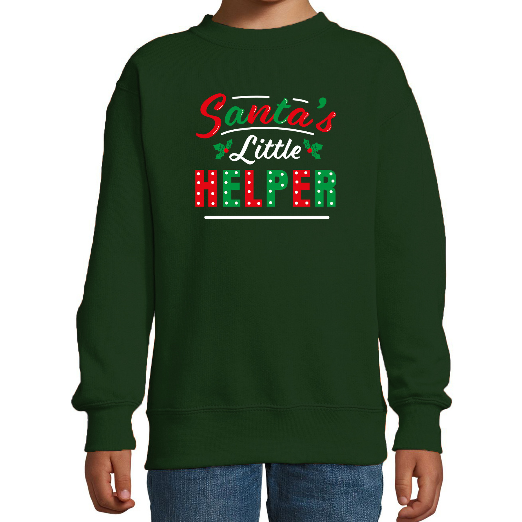 Santas little helper-Het hulpje van de Kerstman Kerstsweater-Kersttrui groen voor kinderen