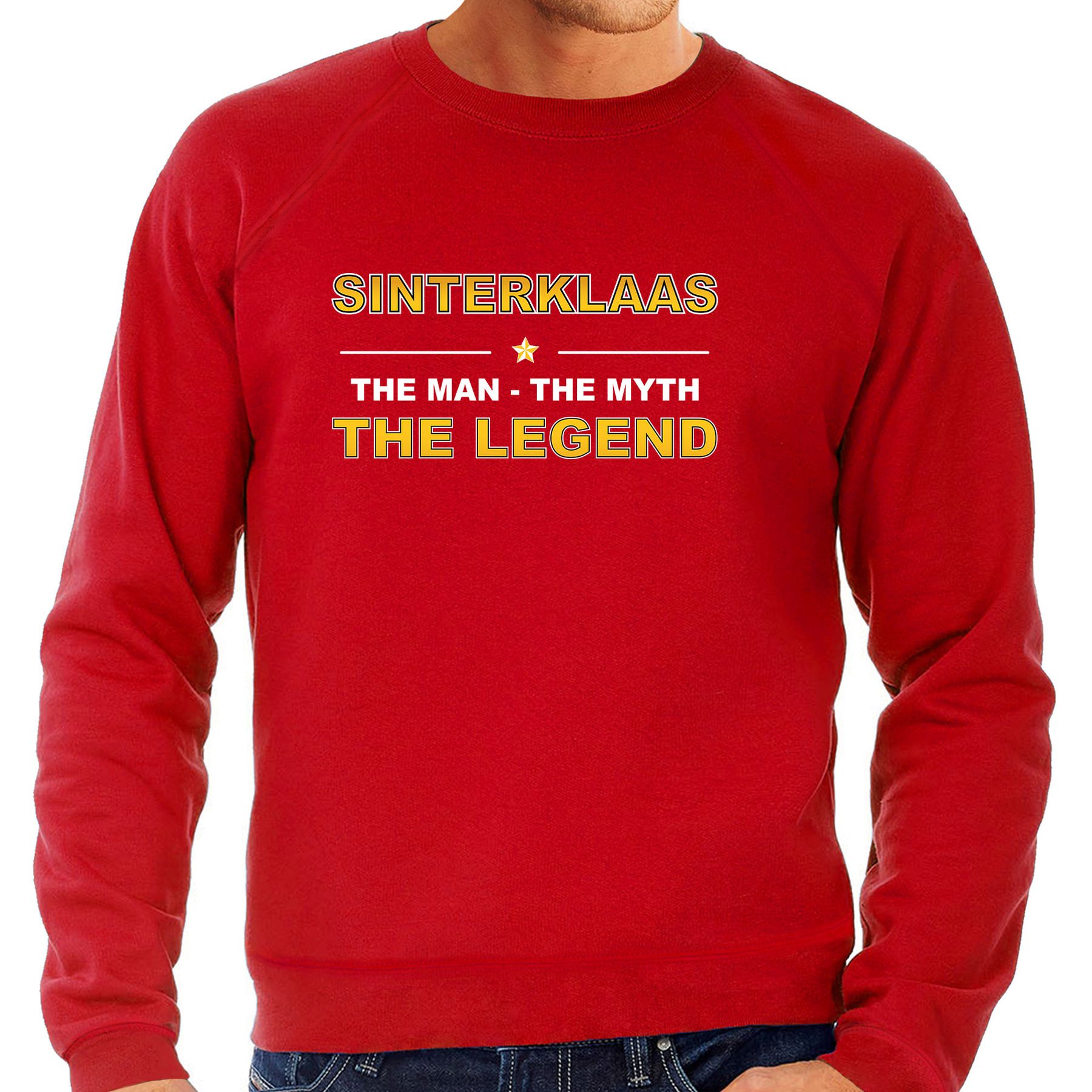 Sinterklaas sweater-outfit-the man-the myth-the legend rood voor heren