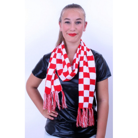 Sjaal rood-wit geblokt 160 x 17 cm
