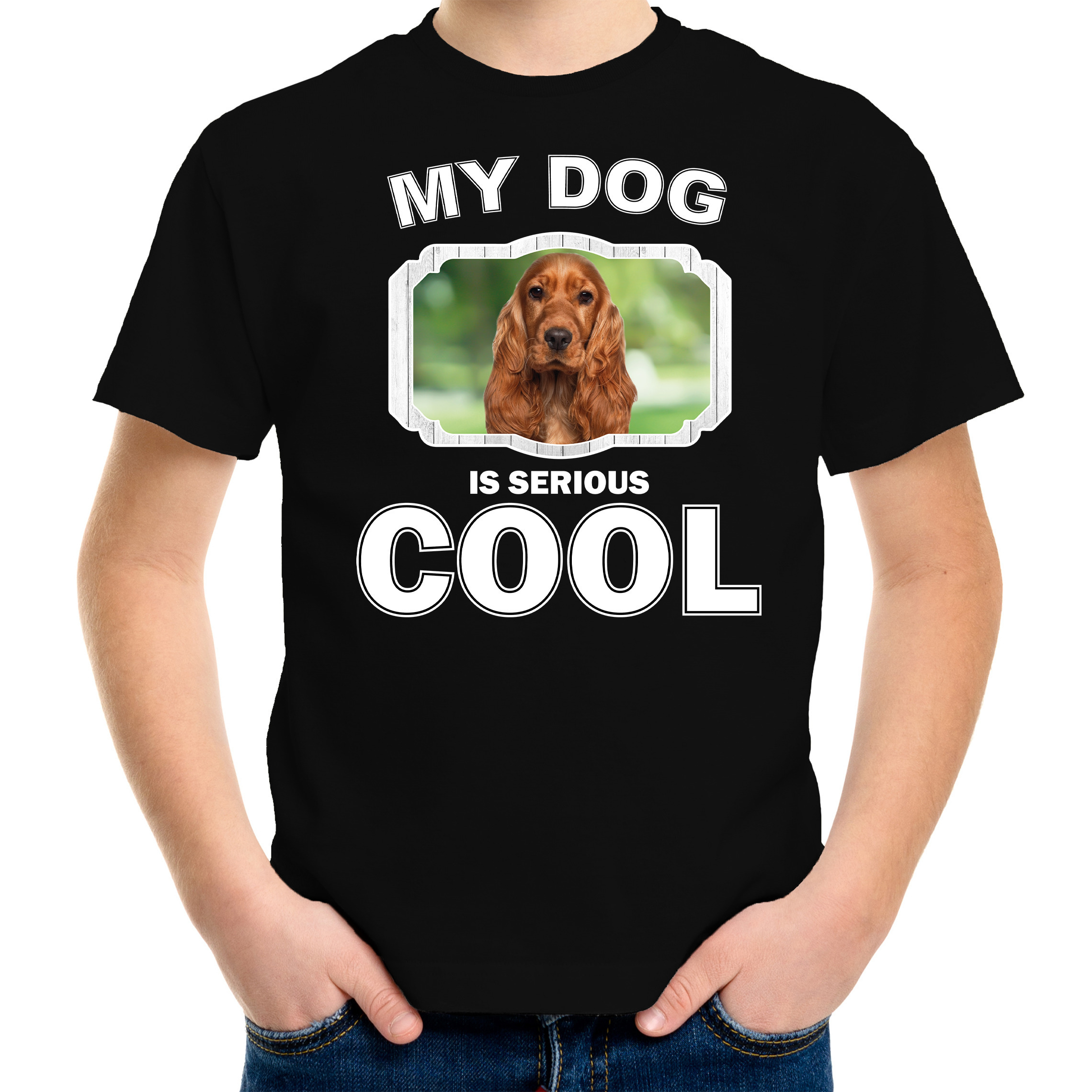 Spaniel honden t-shirt my dog is serious cool zwart voor kinderen