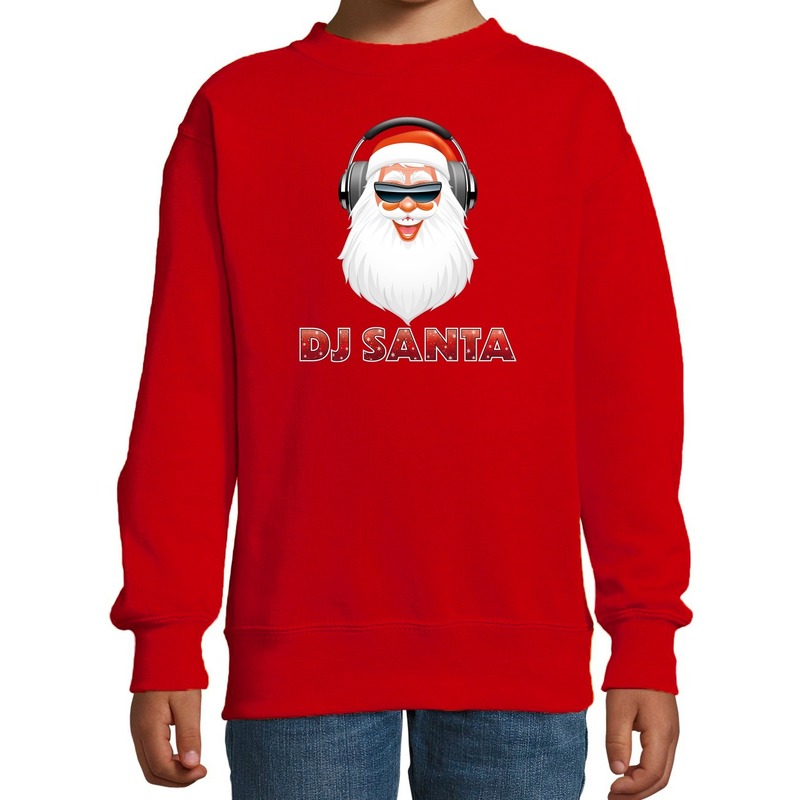 Stoere kersttrui-sweater DJ Santa rood voor kinderen