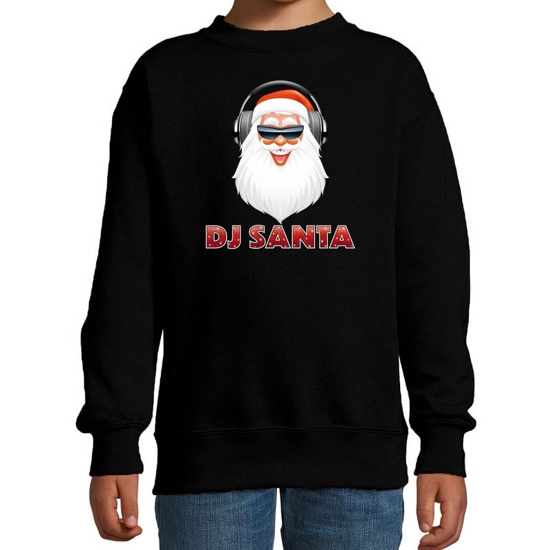 Stoere kersttrui-sweater DJ Santa zwart voor kinderen