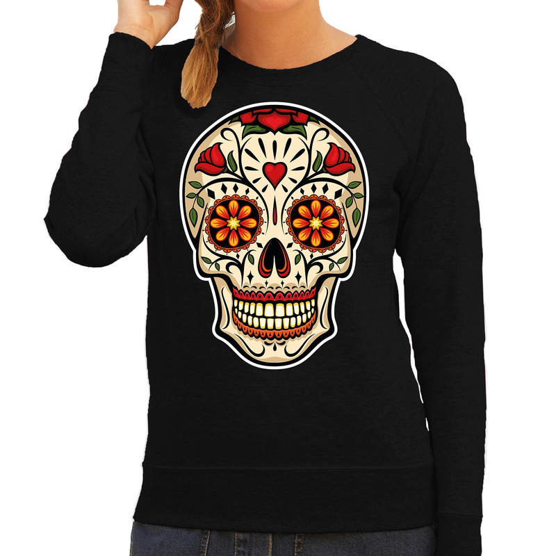 Sugar skull fashion sweater rock-punker zwart voor dames