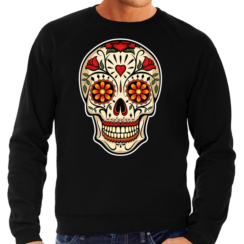 Sugar skull fashion sweater rock-punker zwart voor heren