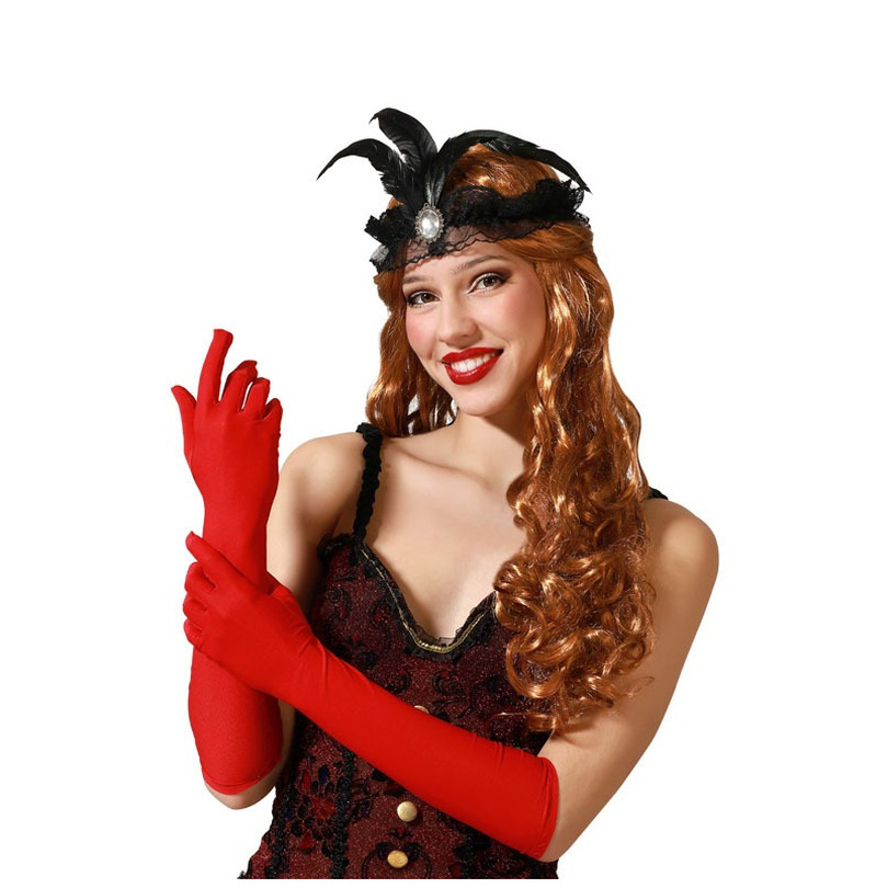 Verkleed handschoenen voor dames polyester rood one size lang model