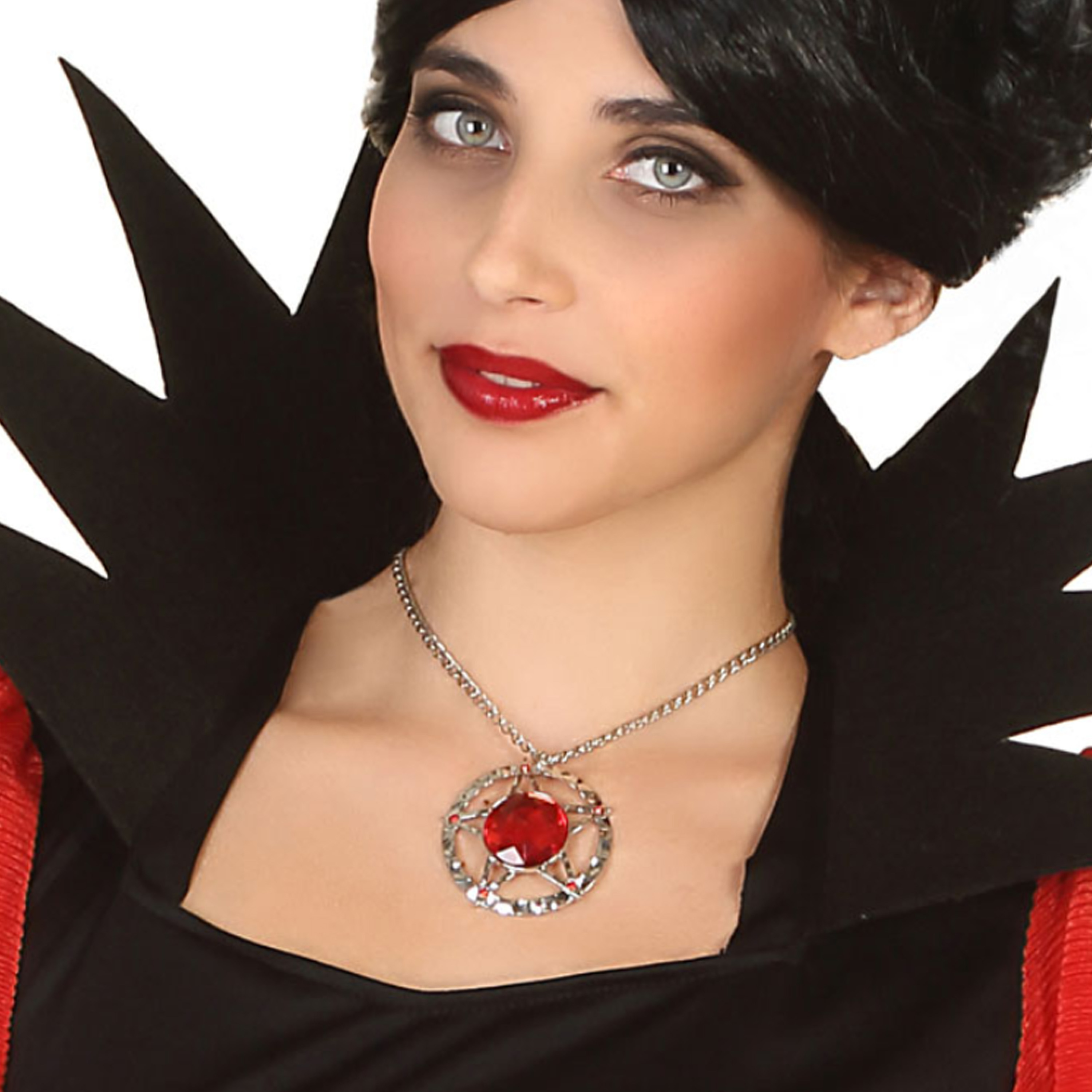 Verkleed sieraden ketting met edelsteen zilver-rood dames kunststof Heks-vampier